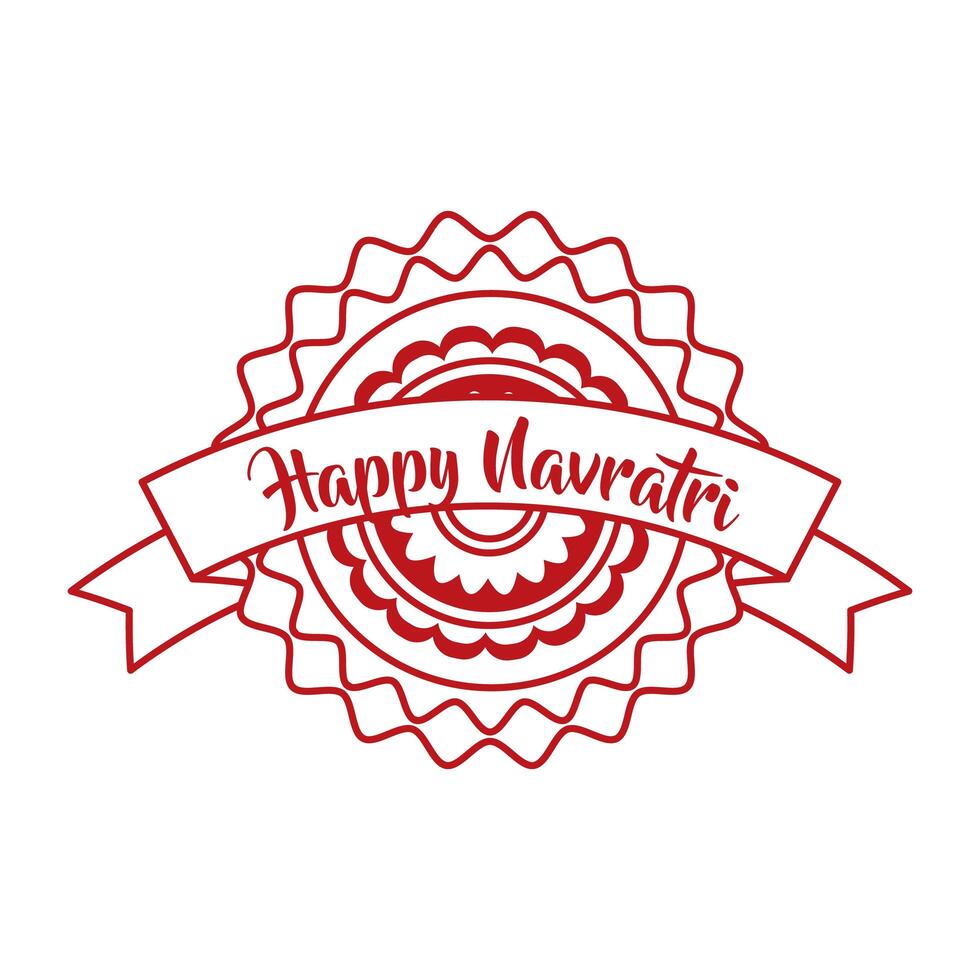 happy navratri celebration with lace decorative and ribbon line style vector