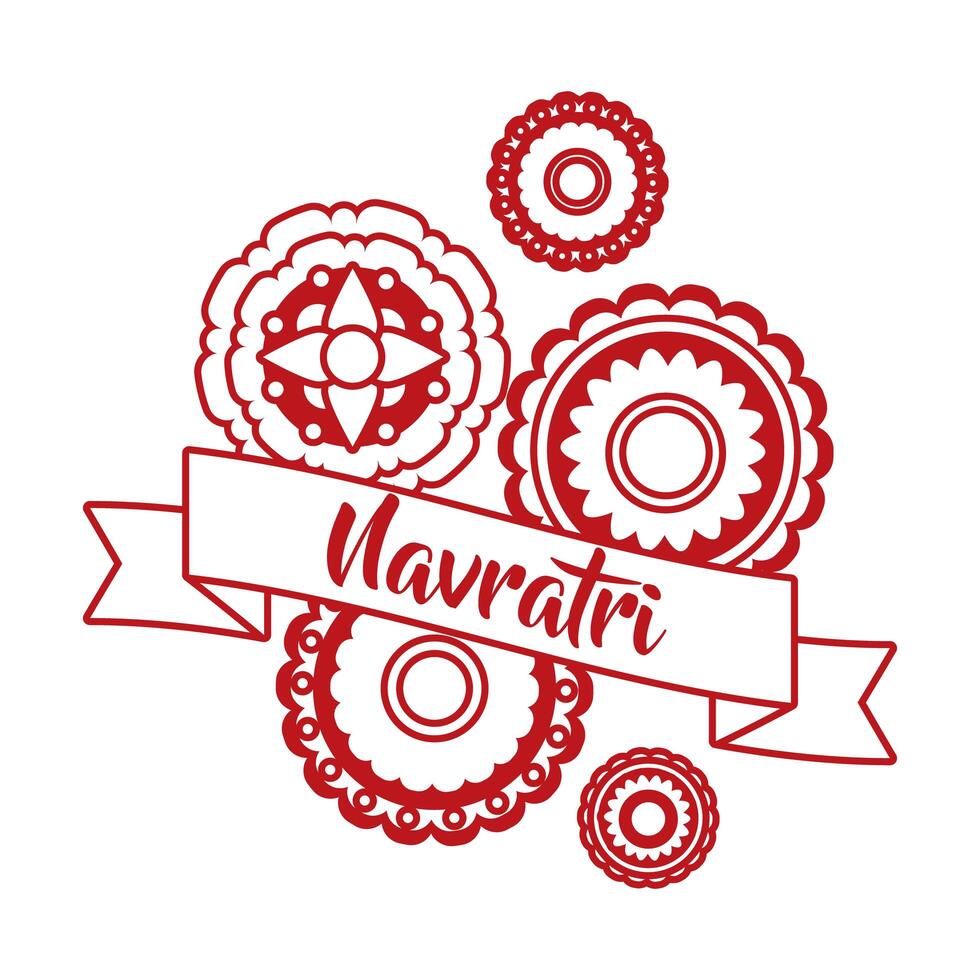 happy navratri celebration with laces decorative line style vector