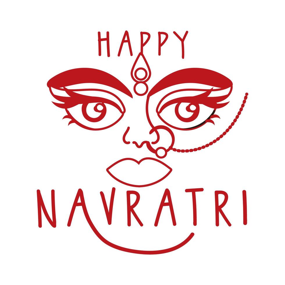 happy navratri celebration with goddess AMBA line style vector