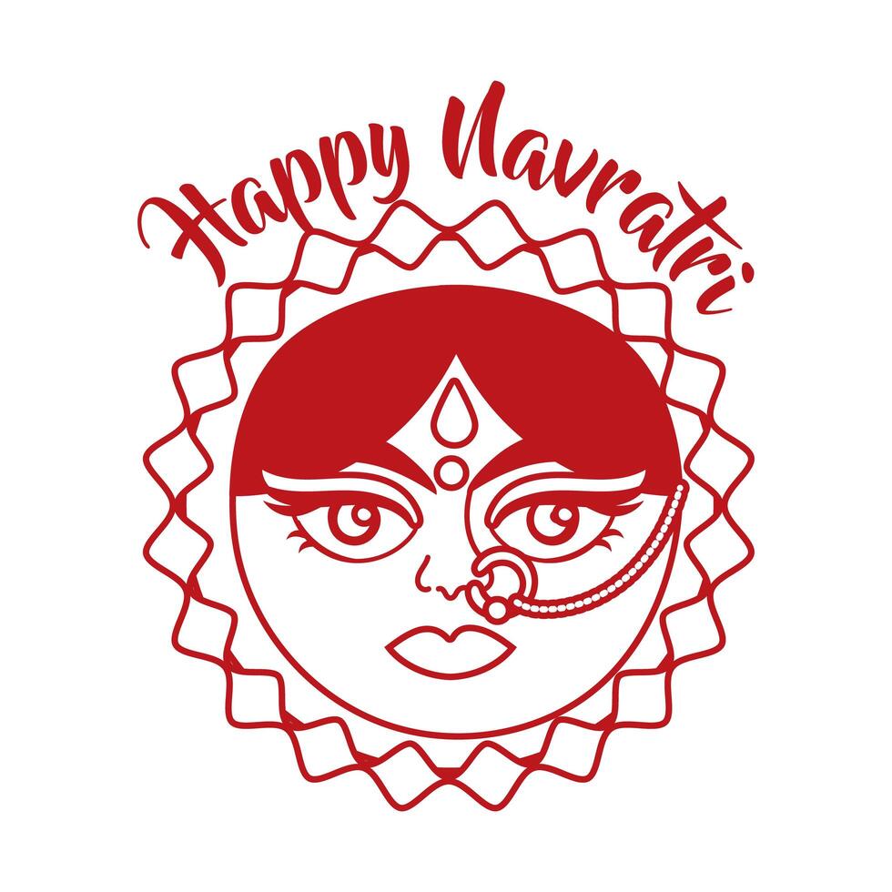 happy navratri celebration with goddess AMBA line style vector