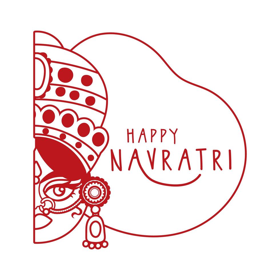 happy navratri celebration with goddess AMBA line style vector