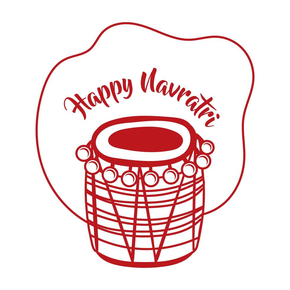 happy navratri celebration with drum instrument line style vector