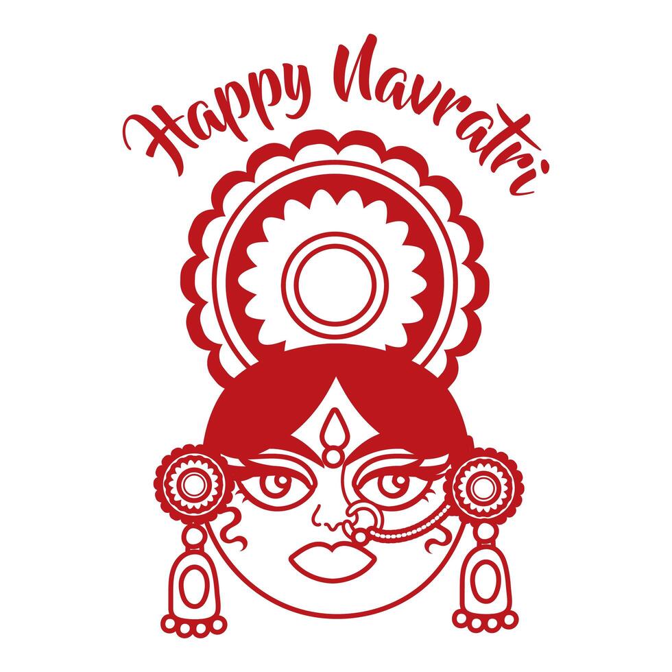 happy navratri celebration with goddess AMBA line style vector