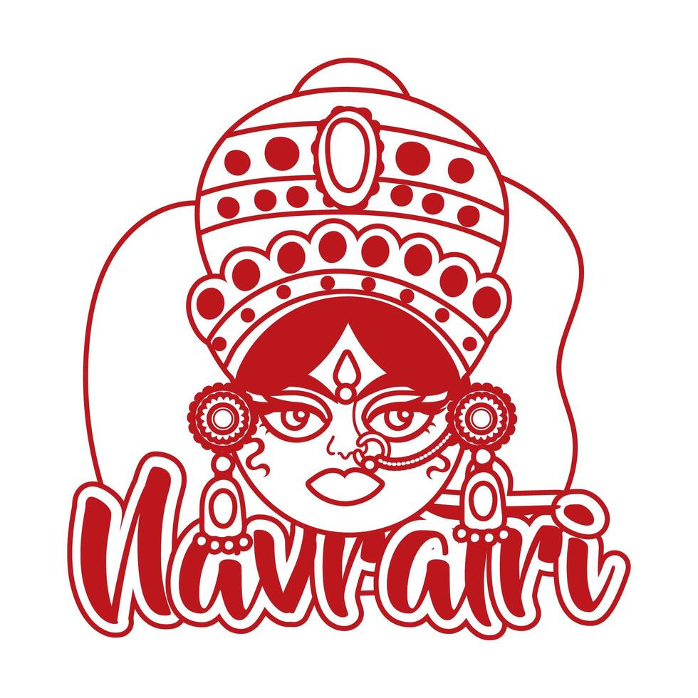 happy navratri celebration with goddess AMBA line style vector