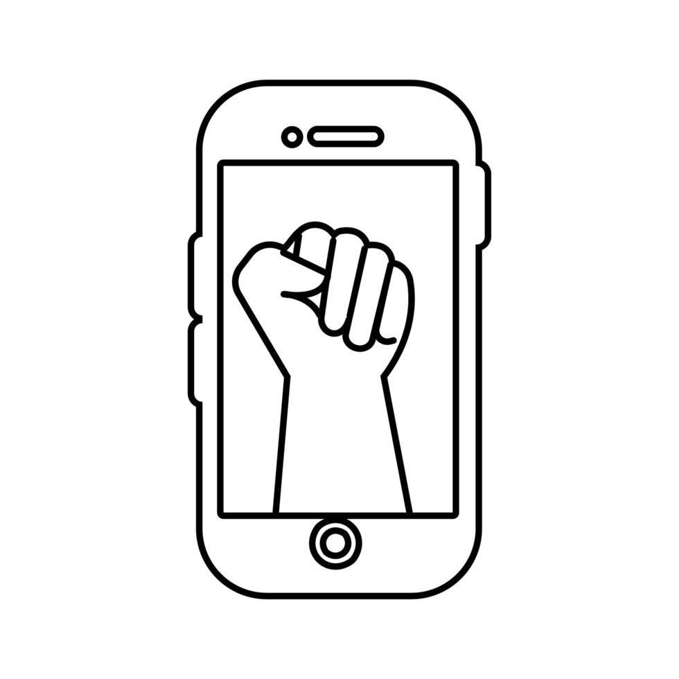 protesta de puño de mano en icono de estilo de línea de teléfono inteligente vector