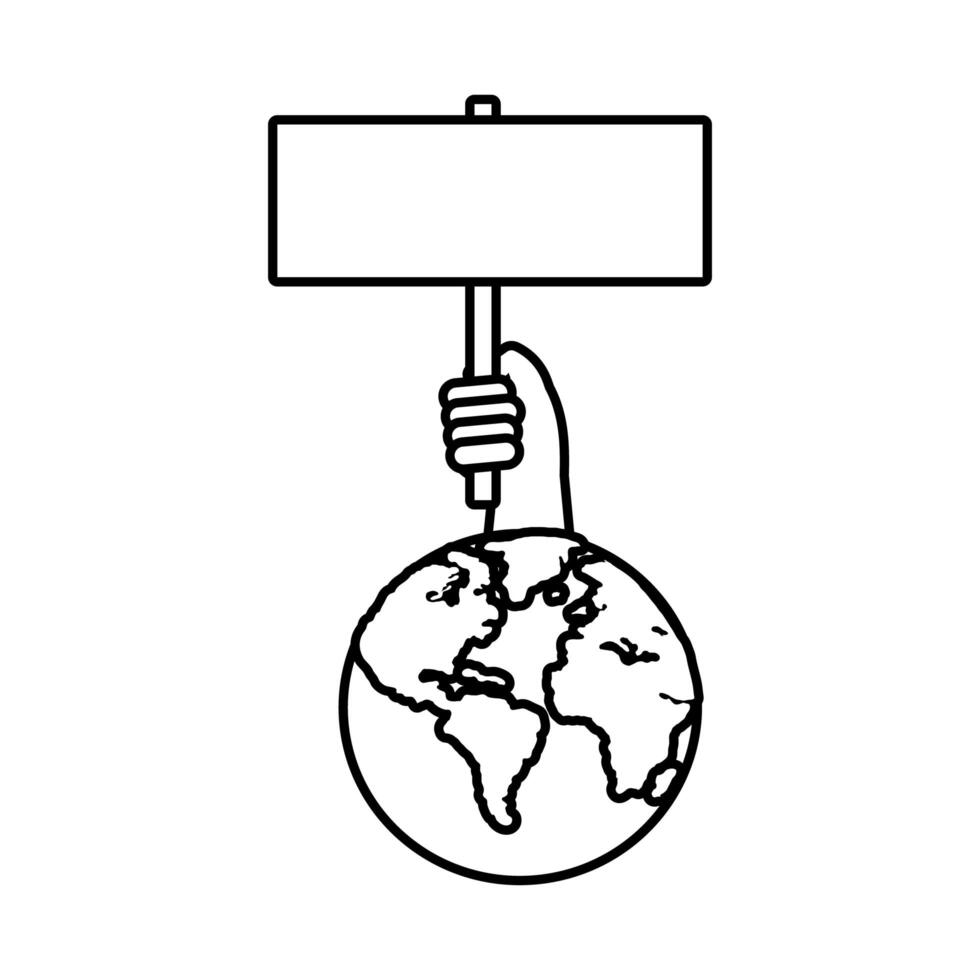 hand human with protest banner in earth planet line style icon vector