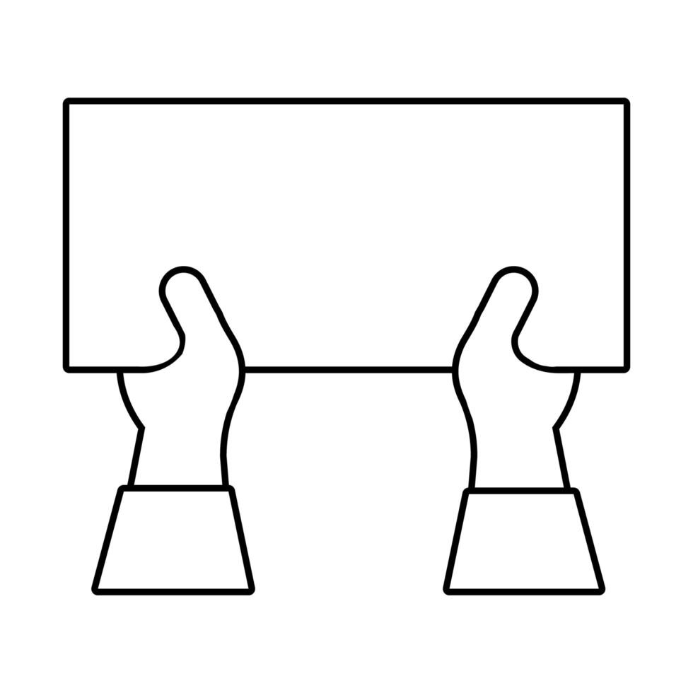 hands humans with protest square banner line style icon vector