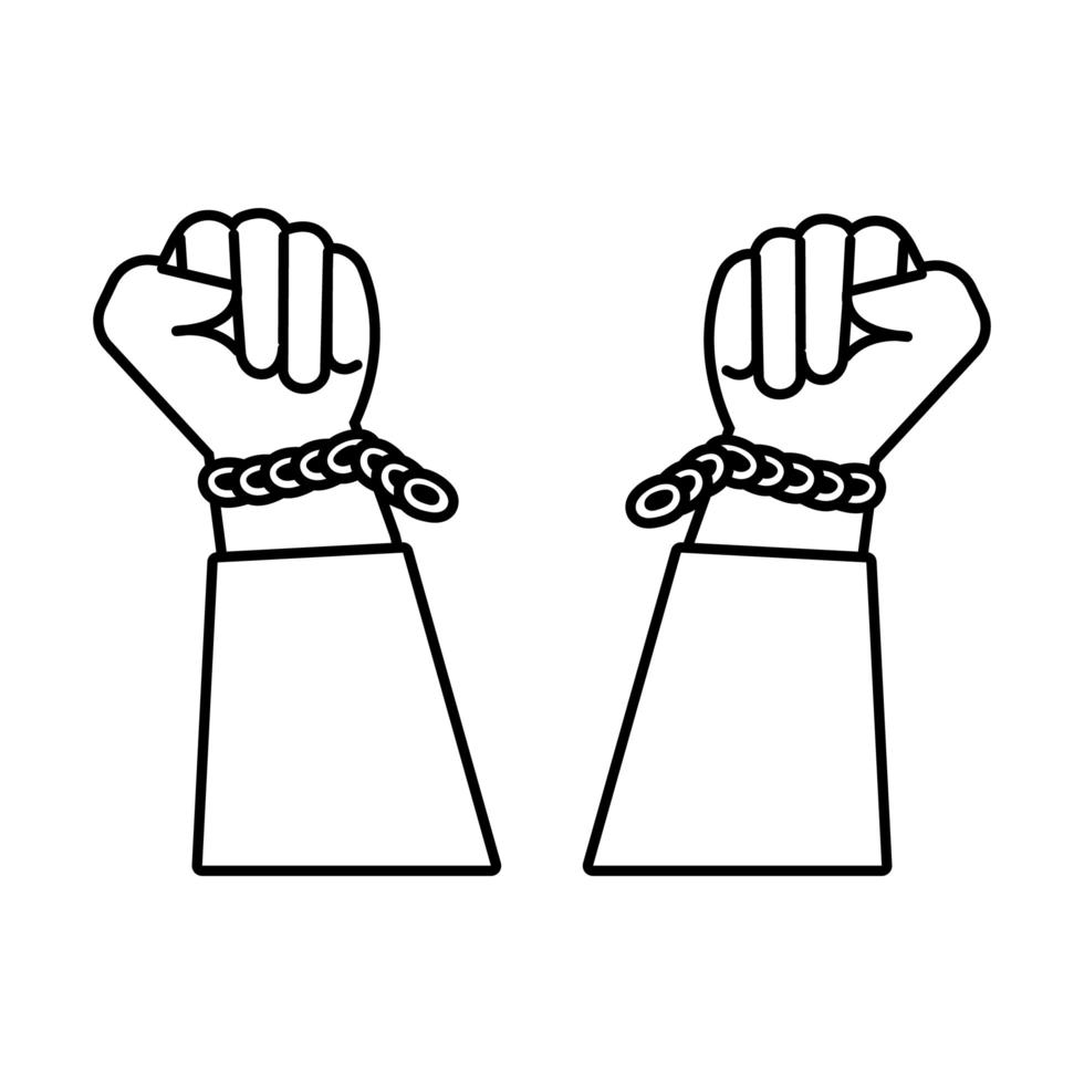 hands human broken slave chains line style icon vector