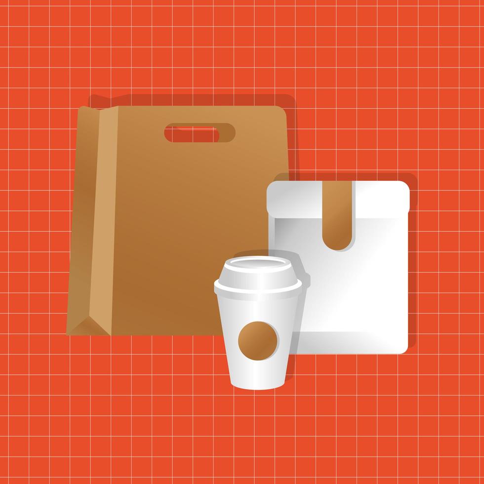 mockup paper bag and envelope with cup gradient style vector