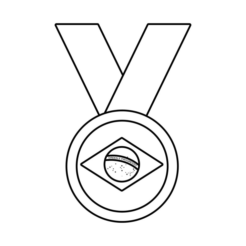 brazil flag in medal winner line style icon vector