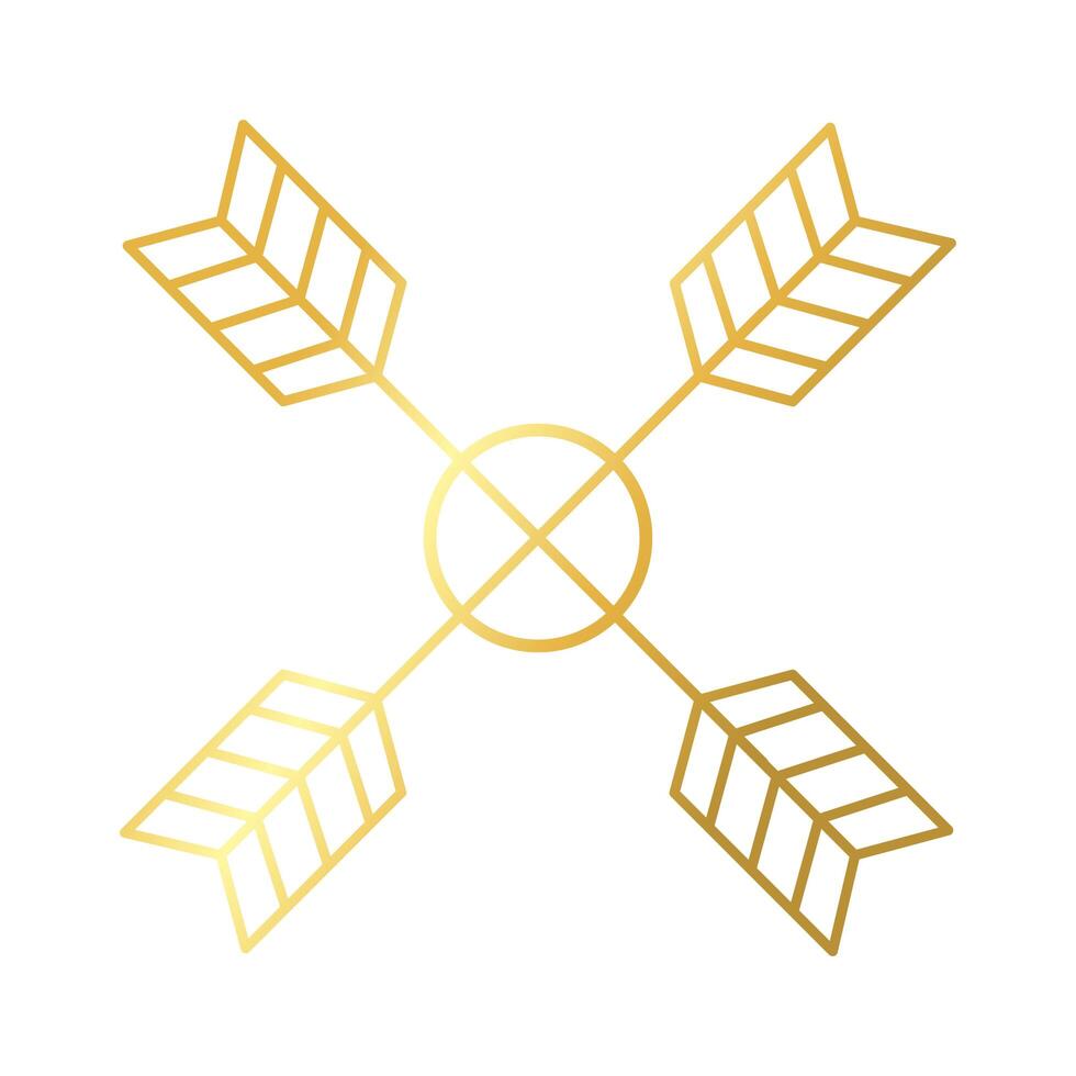 elegant arrows crossed frame decoration golden gradient style icon vector