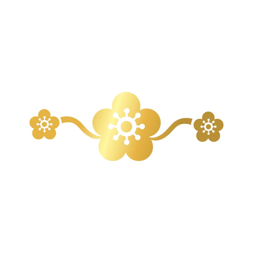 elegant border frame with flowers decoration golden gradient style icon vector