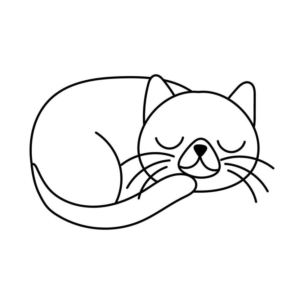 icono de estilo de línea de mascota de gato pequeño lindo vector