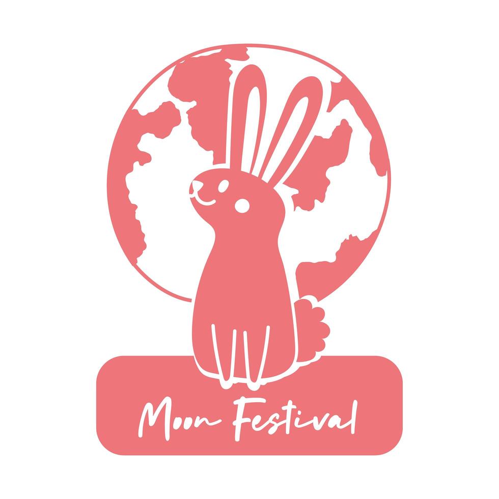 tarjeta del festival del medio otoño con icono de estilo de línea de conejo y luna vector