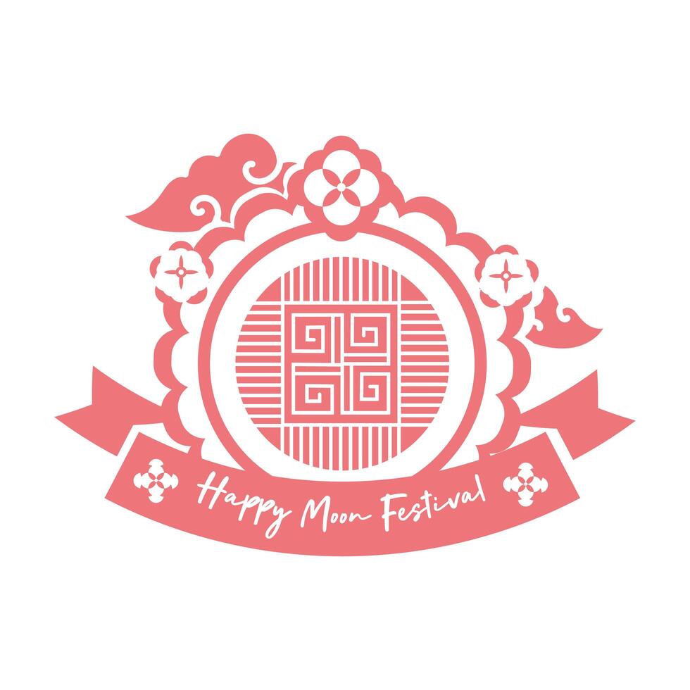 mid autumn festival card with seal lace line style icon vector
