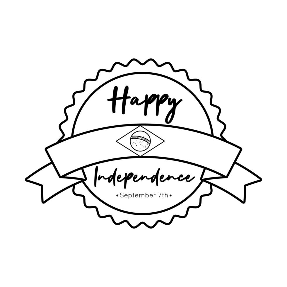 happy independence day brazil card with flag and ribbon frame line style vector