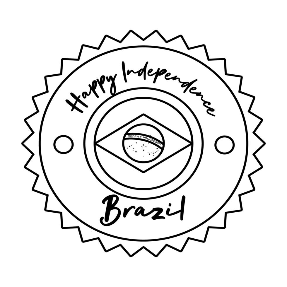 happy independence day brazil card with flag seal line style vector