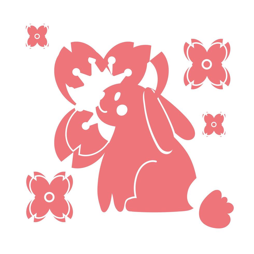 mid autumn festival card with rabbit and flower line style icon vector