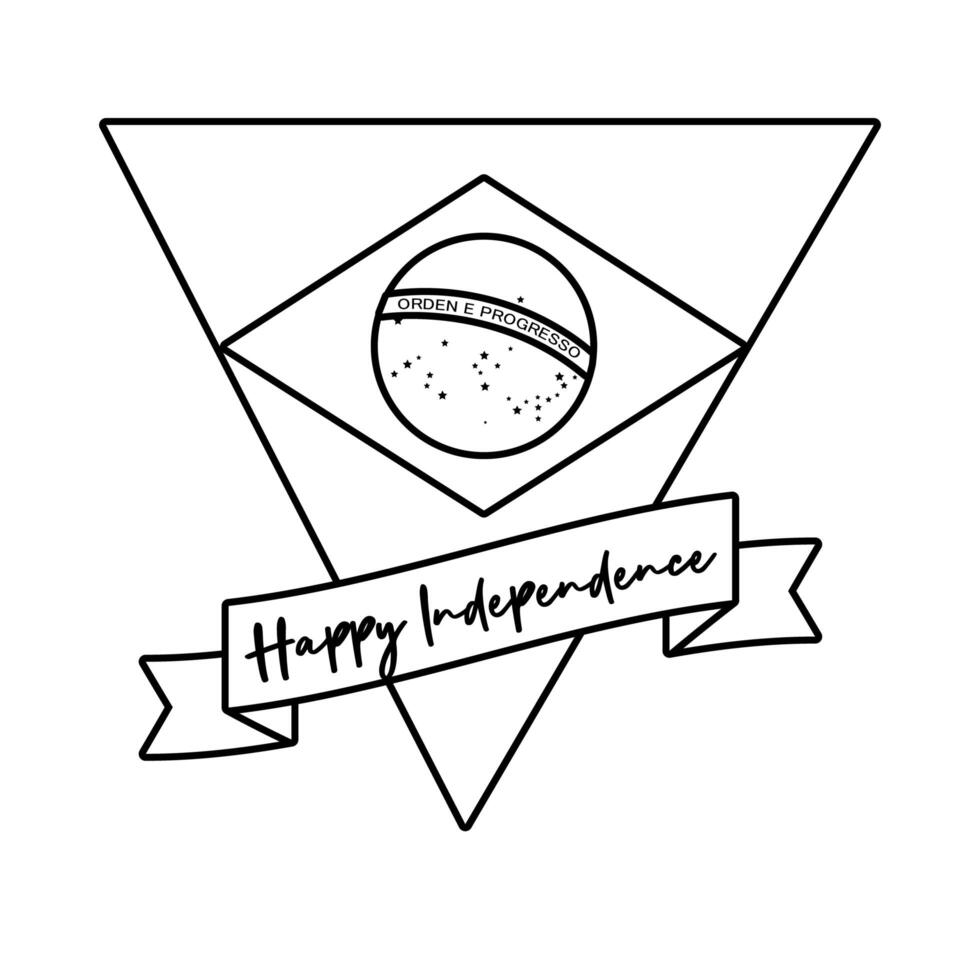 Tarjeta de feliz día de la independencia de Brasil con bandera en estilo de línea triangular vector