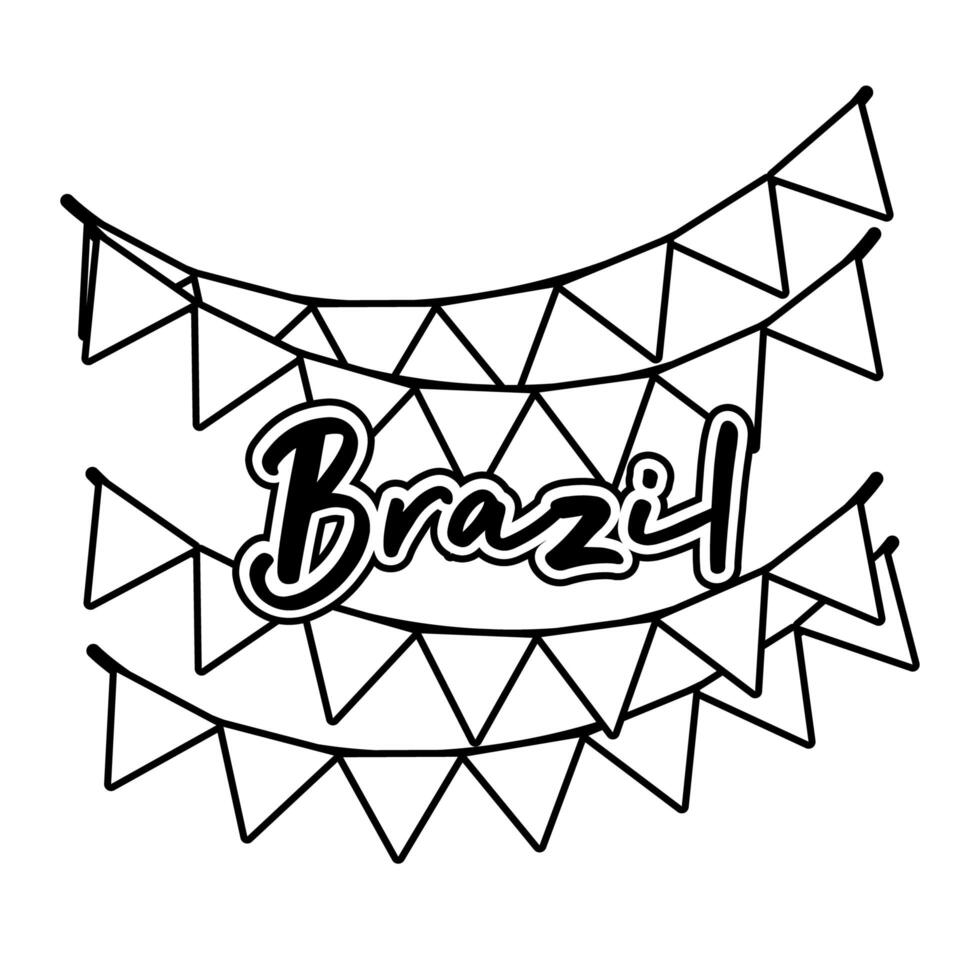 brazil flag in garlands hanging line style icon vector