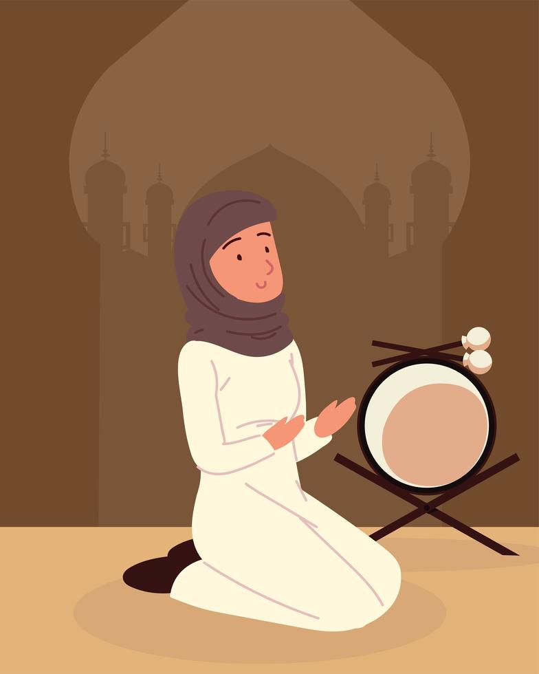 muslim woman with drum vector