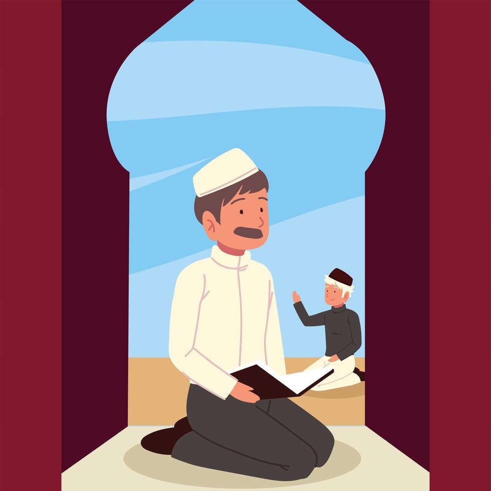 muslim men in prostration position vector