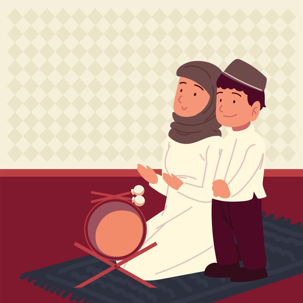 muslim mom and son vector