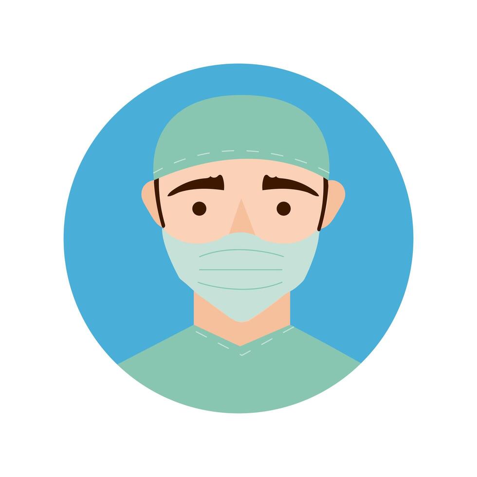 surgeon with face mask character block and flat style icon vector