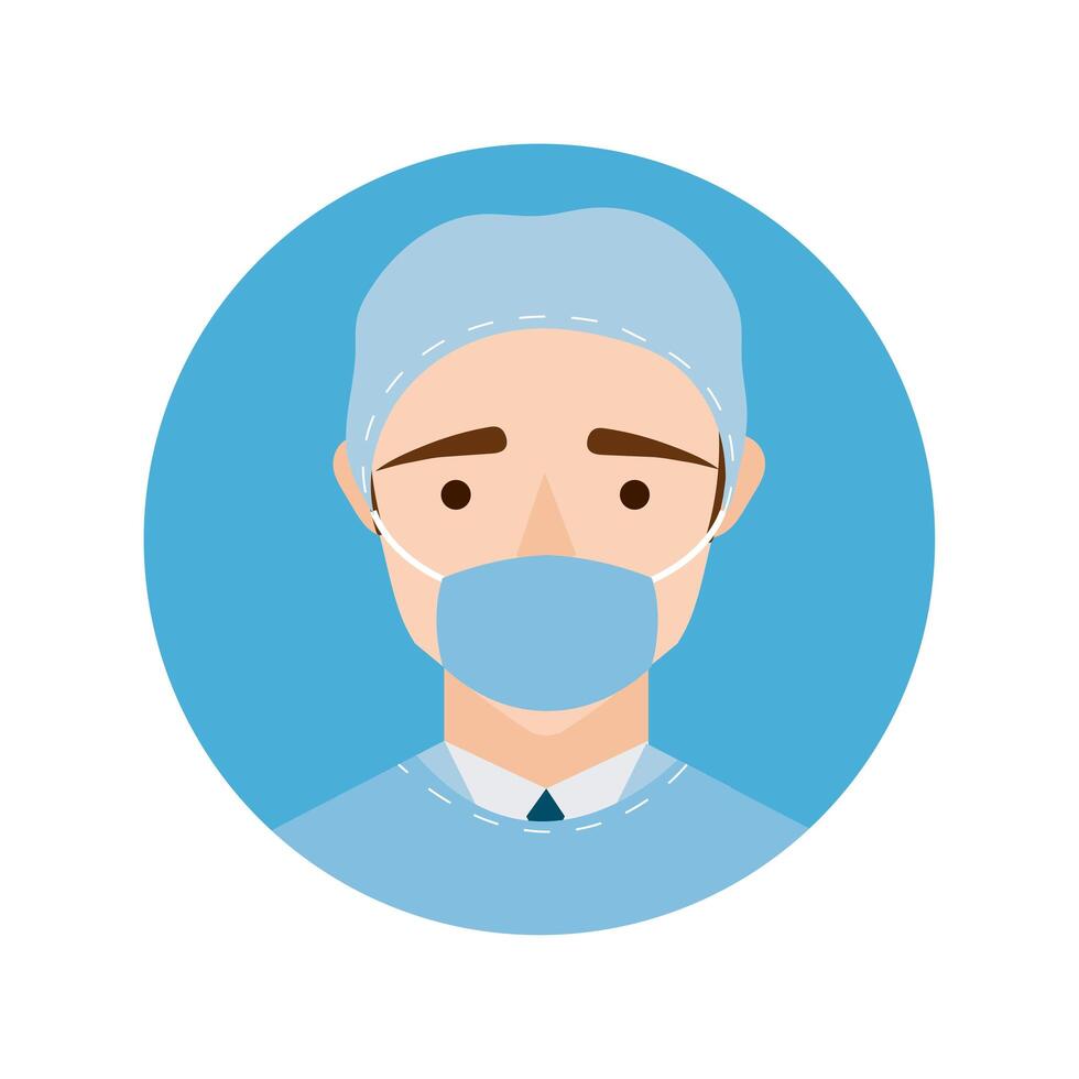 surgeon with face mask character block and flat style icon vector