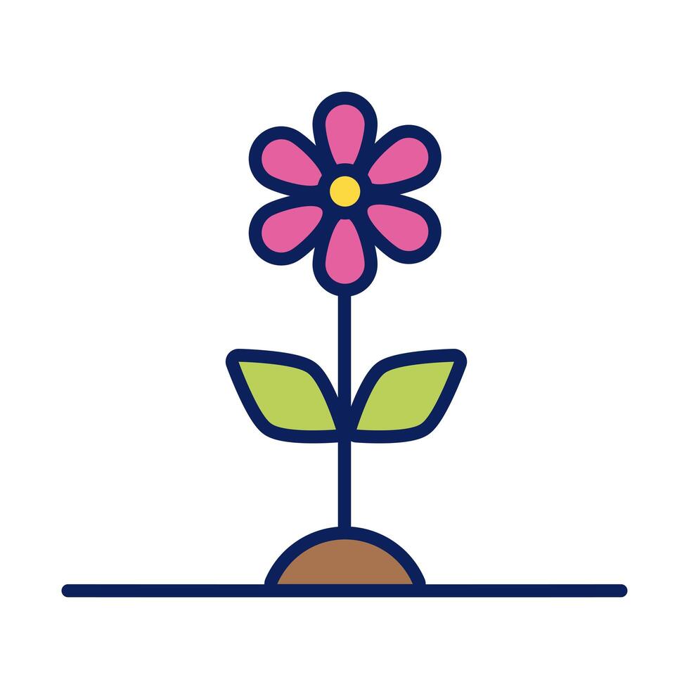 línea de planta de crecimiento de flores e icono de estilo de relleno vector