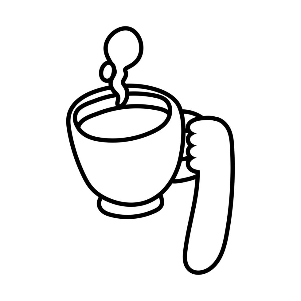 mano con estilo de línea de taza de café vector