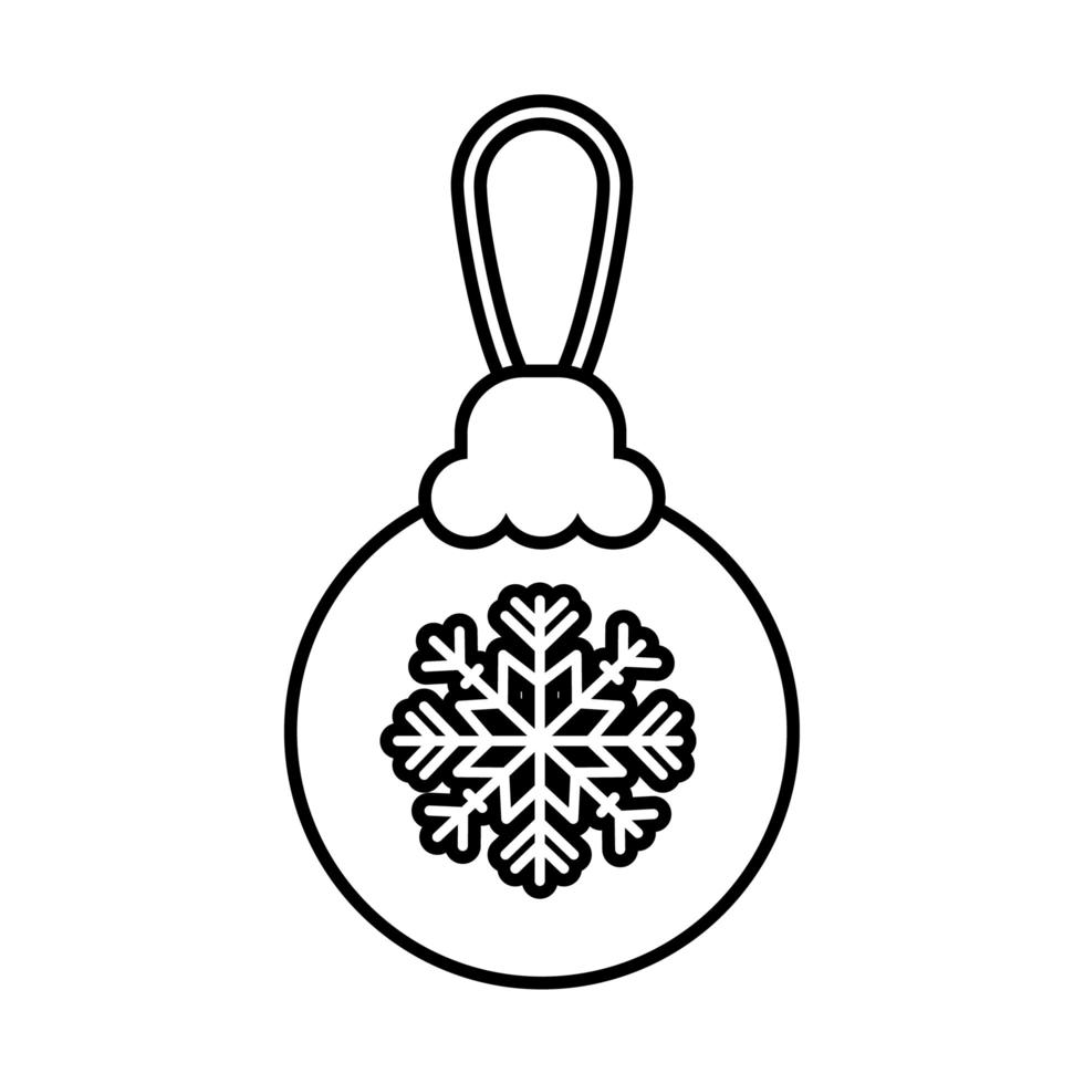 happy merry christmas ball with snowflake line style icon vector