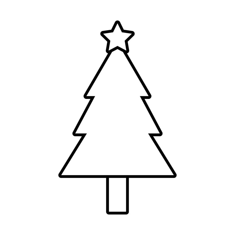 icono de estilo de línea de árbol de pino feliz feliz navidad vector