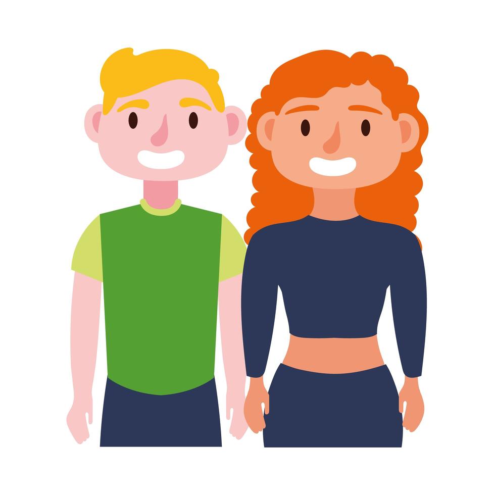 young couple avatars characters icon vector