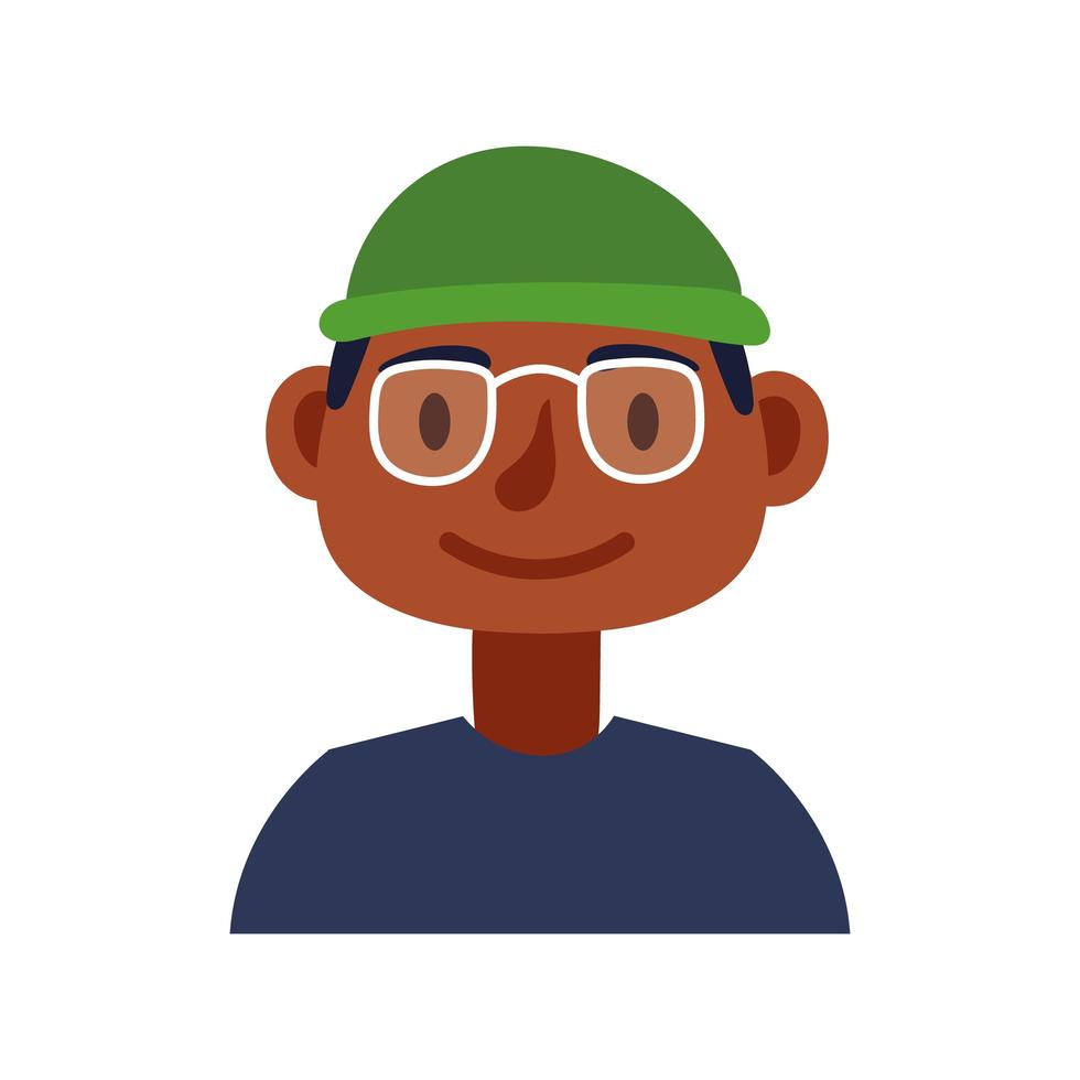 young afro man with eyeglasses avatar character vector