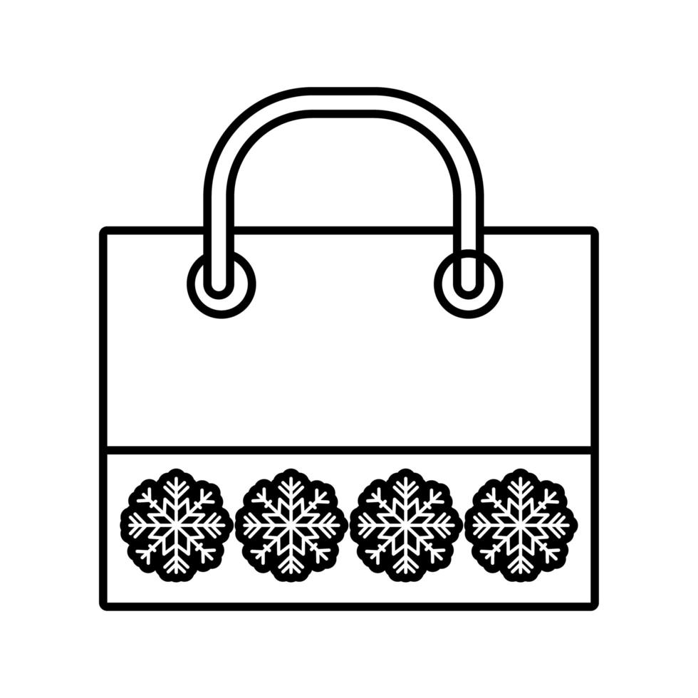 bolsa de compras feliz feliz navidad con icono de estilo de línea de copos de nieve vector