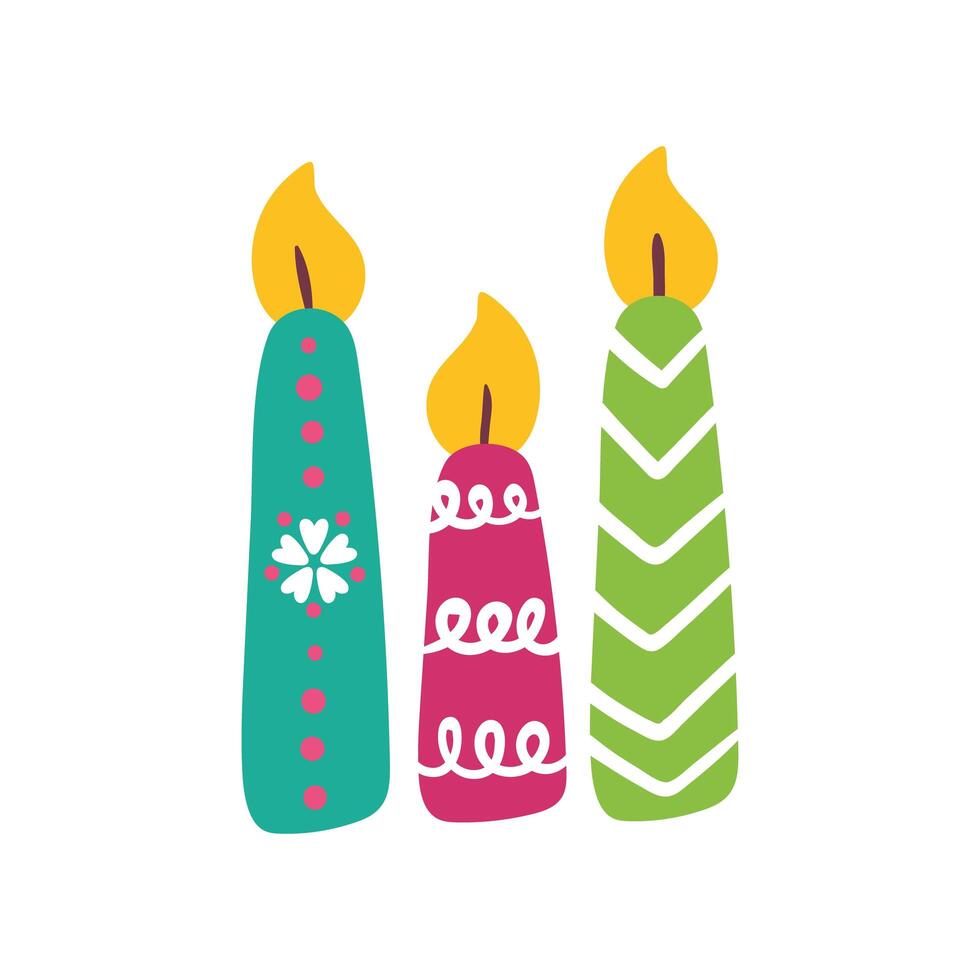 cute candles decorative christmas isolated icons vector