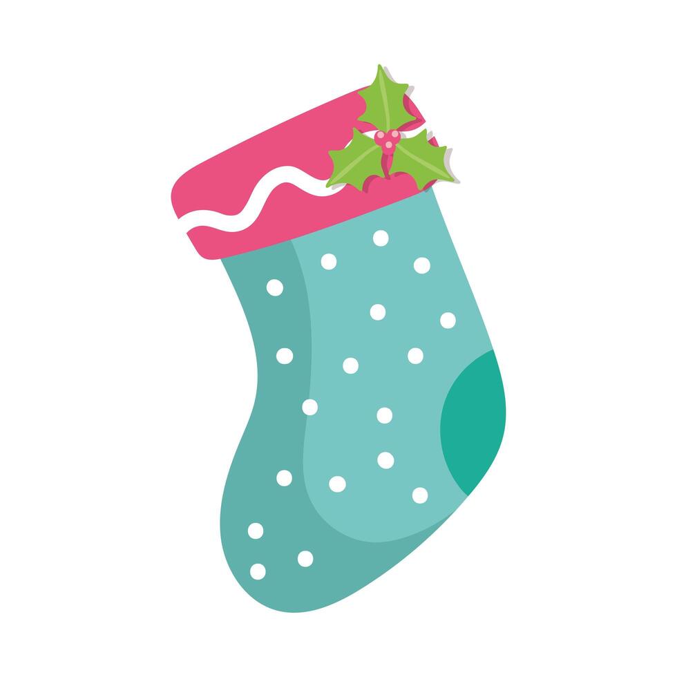 cute sock christmas with decoration isolated icon vector
