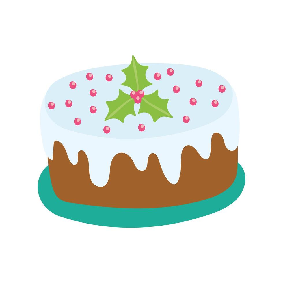 cute cake with berry leaves decoration vector