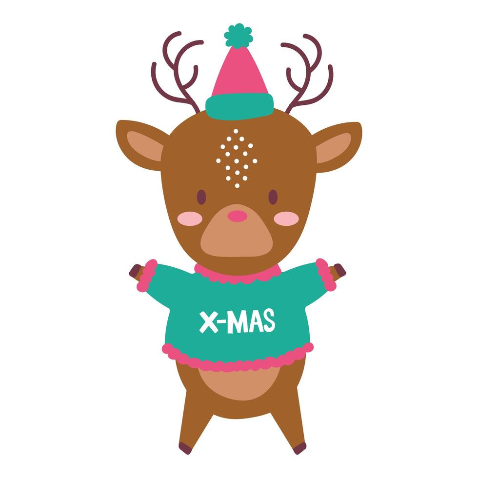 cute reindeer animal of merry christmas vector