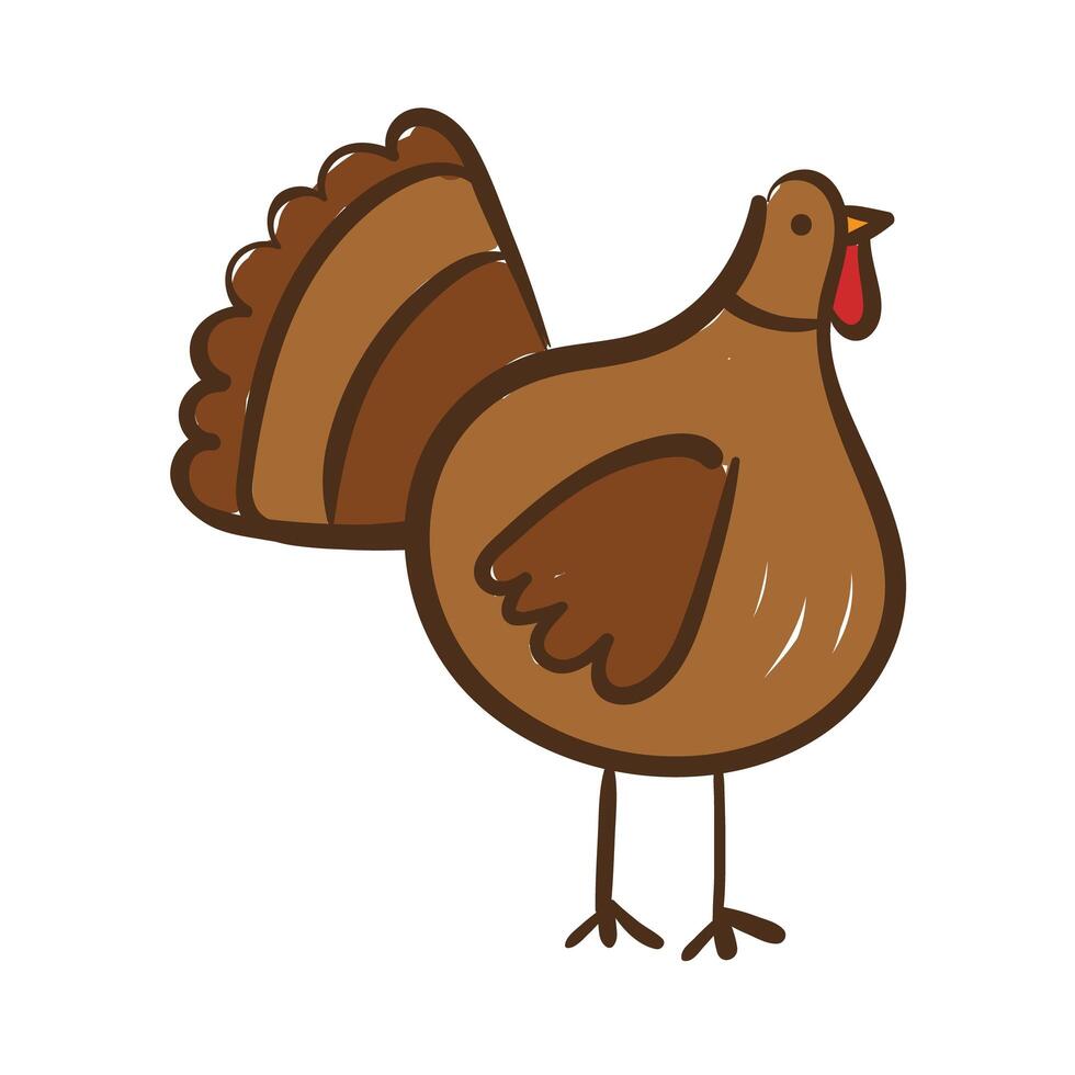 icono de estilo de dibujo de mano de pájaro de pavo de acción de gracias vector