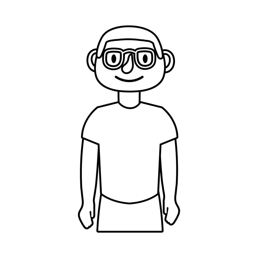 young man with eyeglasses avatar character line style icon vector