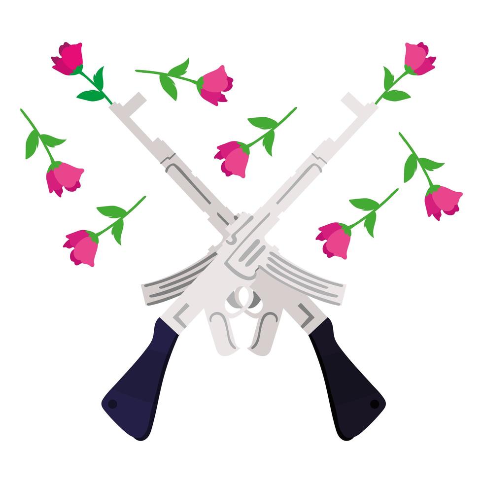 rifles weapons with roses flowers vector