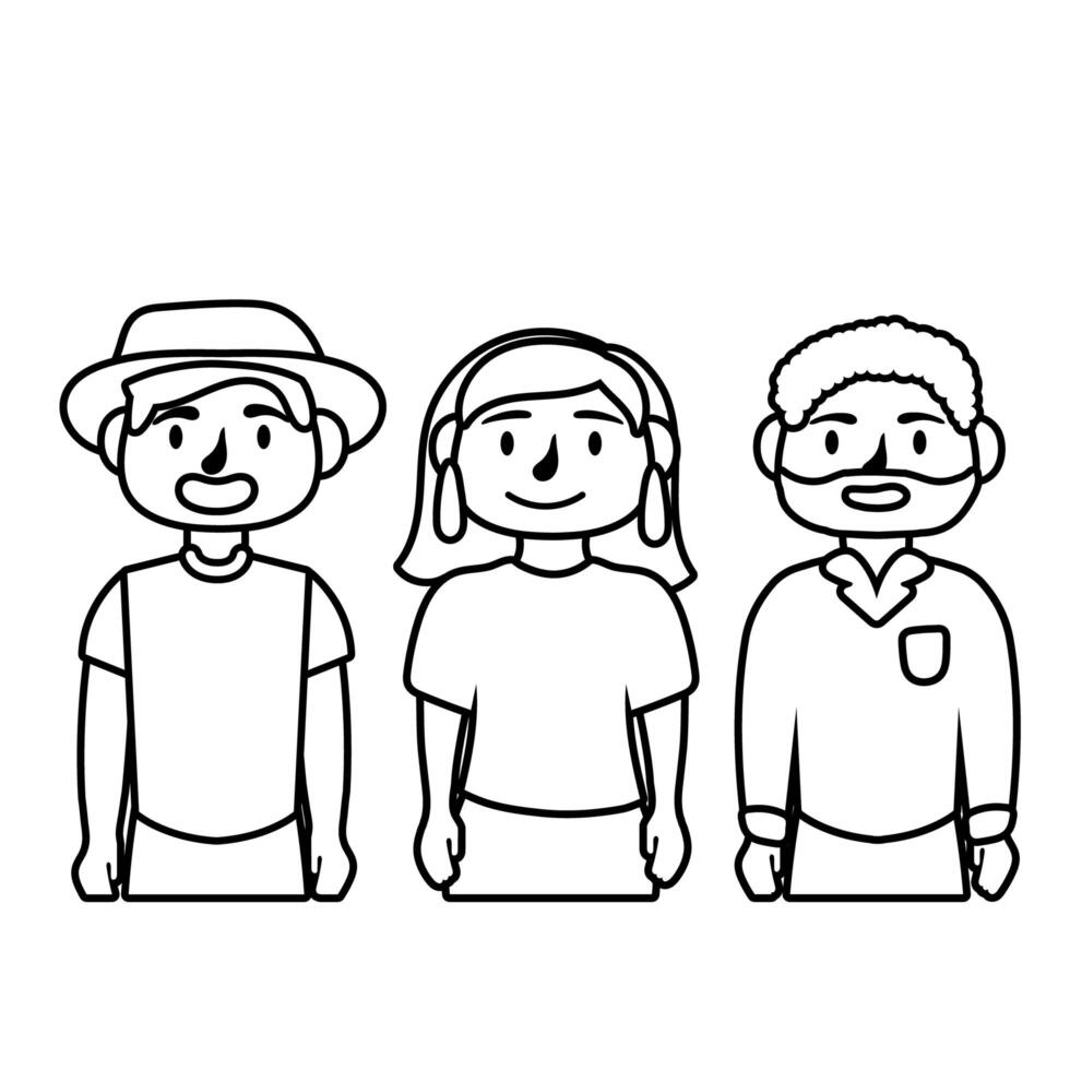 young people avatars characters line style icon vector