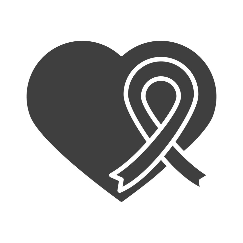 corazón, amor, cinta, día de los derechos humanos, silueta, icono, diseño vector