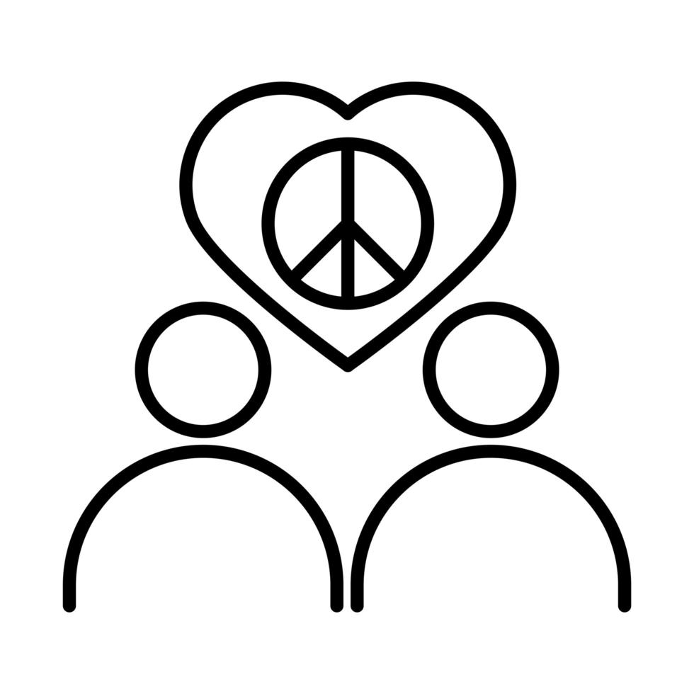gente, paz, amor, corazón, juntos, derechos humanos, día, línea, icono, diseño vector