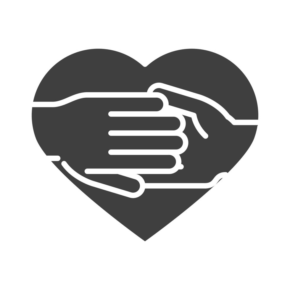 hands together in heart human rights day silhouette icon design vector