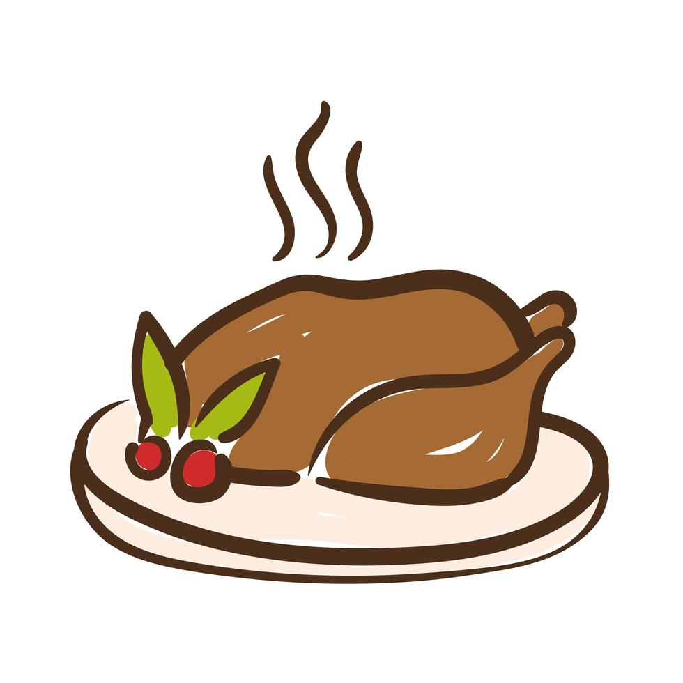 plato con delicioso pavo comida de acción de gracias icono de estilo de dibujo a mano vector