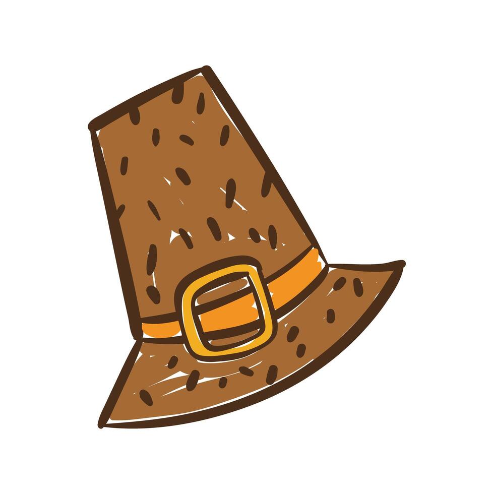 sombrero de peregrino accesorio de acción de gracias icono de estilo de dibujo a mano vector