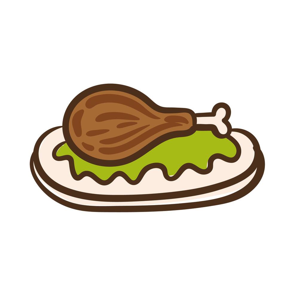 dish with delicious turkey thigh meat hand draw style icon vector